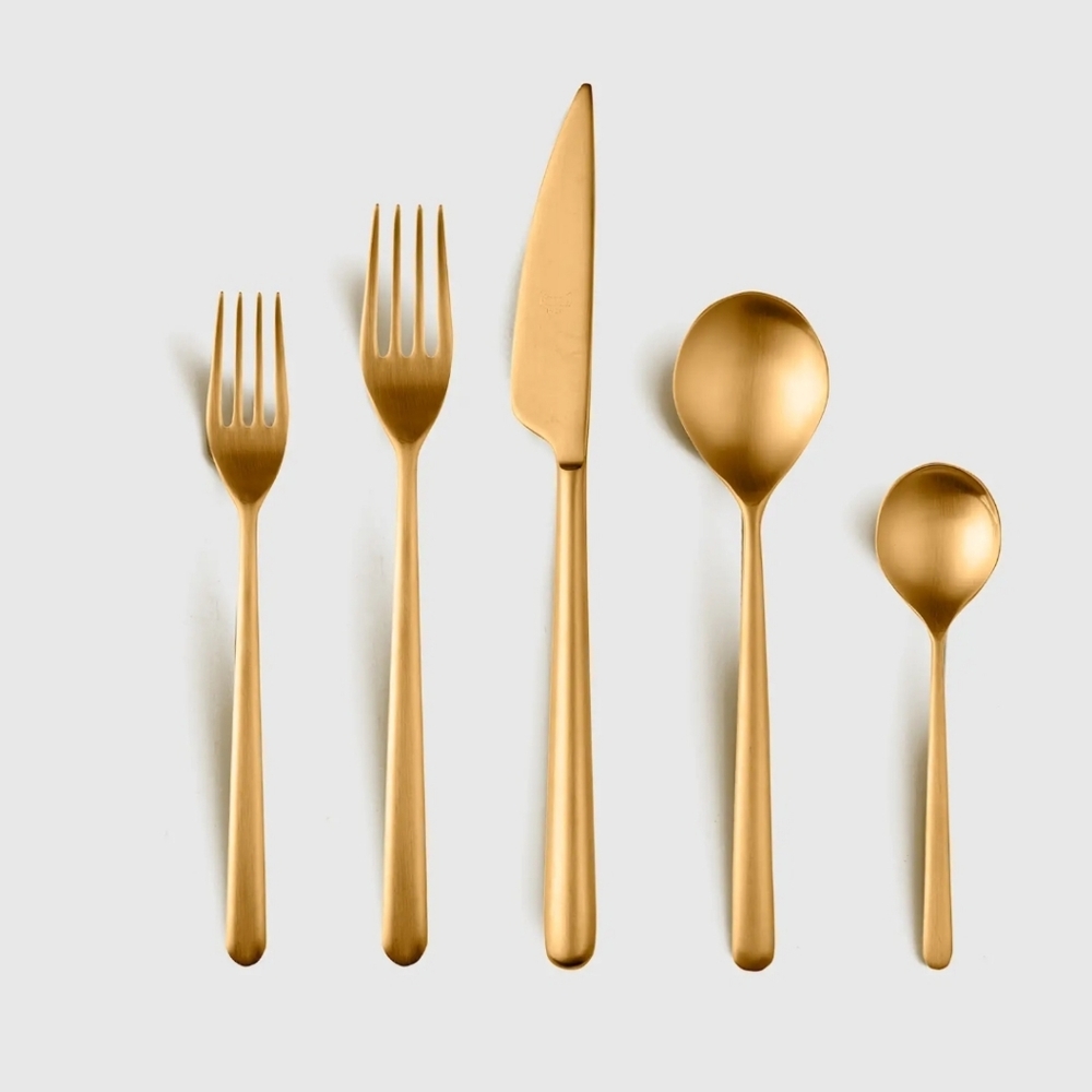 NEW! MEPRA Linea Brushed Gold 5 Piece Flatwear Set! (X12)
